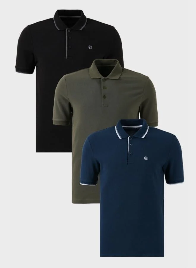 Buratti Buratti Cotton Regular Fit Button-Down Polo Collar 3-Pack T-Shirt Men's T-SHIRT 590211827S3